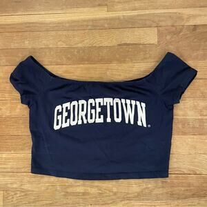 Georgetown navy blue short sleeve Georgetown crop shirt top size XL b18